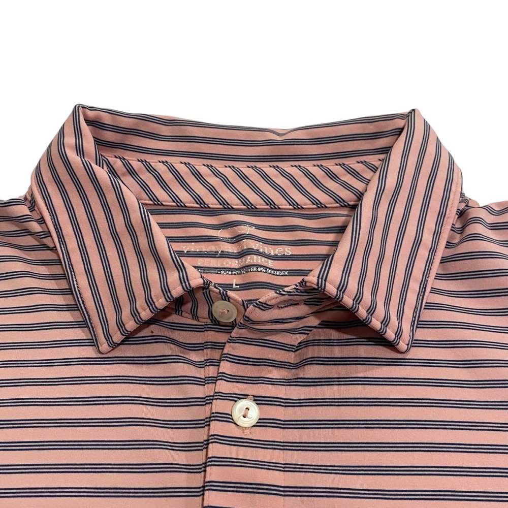 Vineyard Vines Pink Blue Pin Stripped Collared Polo Shirt - EC - Men’s L